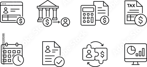 Payroll Integration Outline Icon Set, Vector Illustration