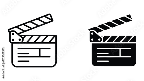 Clapperboard icons for film production. Movie slate symbols for cinema and video editing.