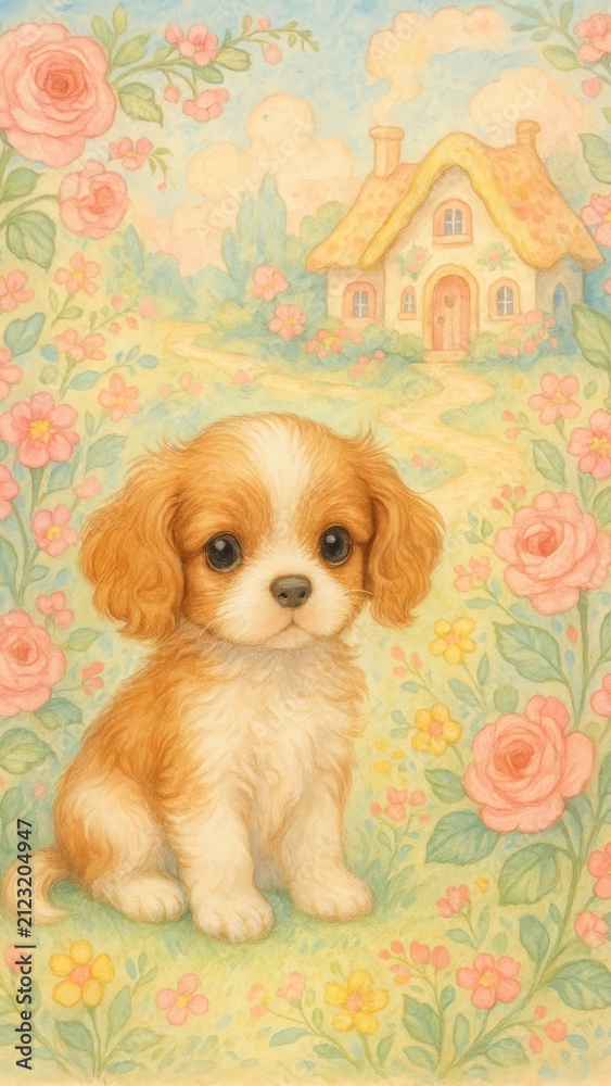Fototapeta premium Cute puppy cottage mobile wallpaper