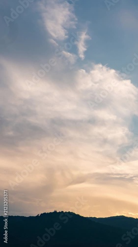 Beautiful evening clouds time-lapse, soft purple and pink sky background.