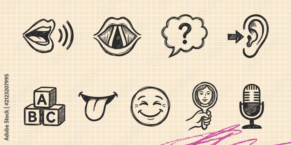 Fototapeta premium Hand drawn vintage black ink scribble doodle vector set of emoticons facial expressions and emotions icons for creative graphic design