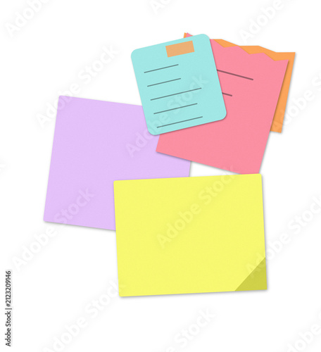Colorful sticky notes arranged on white background