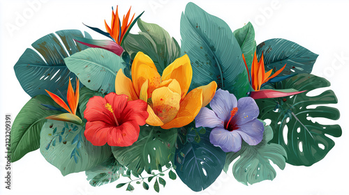 A vibrant monstera tropical flower and leaf watercolor style.