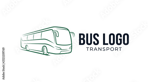 Minimalist line art bus logo design for transportation and travel company branding on white background