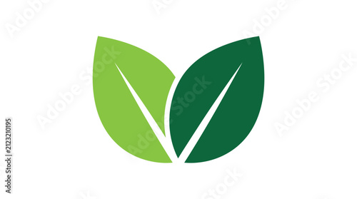 Minimalist vector illustration of two green leaves representing nature and eco friendly sustainable living concepts