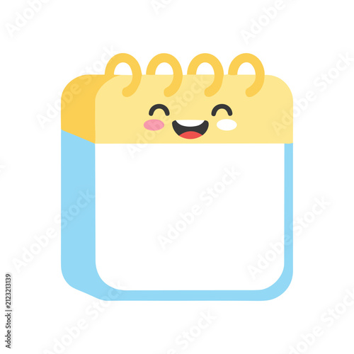 Fotografie Calendar page design incorporates a cheerful smiling face on a soft yellow and blue spiral notepad