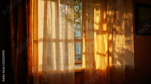 Gentle sunlight filtering through translucent curtains in a comfortable and inviting space