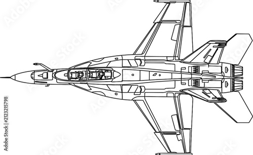 Quadro su tela Detailed Line Drawing of a Modern Fighter Jet Aircraft.