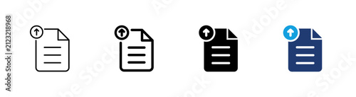 Document upload icon. File upload symbol. Simple pictogram for document uploads, digital file sharing, cloud storage, business workflows, content management and online collaboration