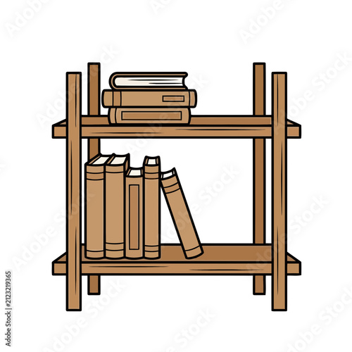 Wooden Bookshelf with Books