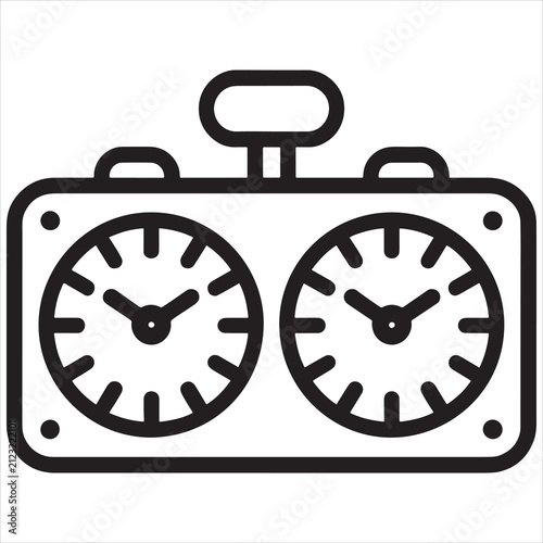 Minimalist line art icon of a professional chess clock used for timing competitive board games and tournament matches