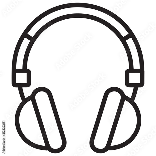 Minimalist line art icon of professional over ear headphones isolated on a soft light gray background