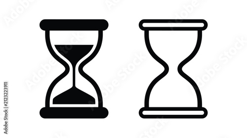 Two hourglass icons in black outline and solid style on white background