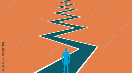 Quadro su tela Person on a zig-zag path, symbolizing challenges and future journey