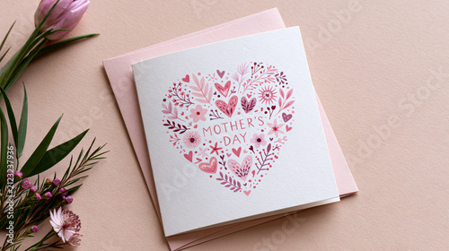 Super Cute Mother's Day Card with Floral and Heart Design