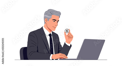 Male Real Estate Developer Approving Escrow Release on Laptop