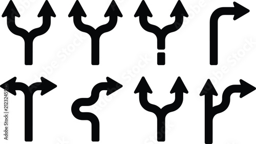 Foto Vector arrow icons showing different directional choices and pathways on a white