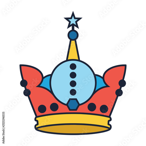 Konstfotografi Royal Crown Icon Featuring a Star and Circular Details in Flat Color Aesthetic