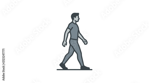 Foto Man walking alone on white background.