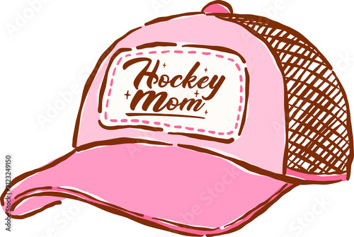 Canvas Print Pink Girly Hockey Sports Equipment, Tucker Hat Hockey Mom Hand Drawn Whimsical I