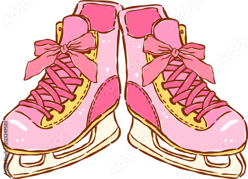 Photography Pair of Pink Girly Hockey Ice Skates Hand Drawn Whimsical Illustration