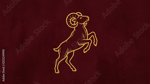Golden Ram Symbol Illustration on Deep Maroon Gradient Background for Zodiac Aries Design transparent background