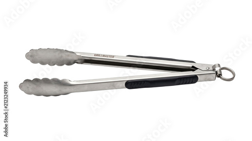 Stainless Steel Kitchen Cooking Tongs Isolated White Background