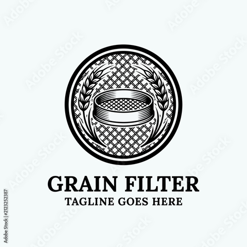 Obraz na płótnie Circular logo with a sifter and wheat representing food processing
