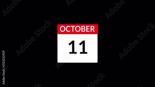 Calendar Animation Video of October Month with Transparent Background, Animated October Month Calendar, Monthly Calendar Animation for Presentations and Schedules, New Year Calendar.
