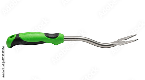 Garden weed puller with green and black handle