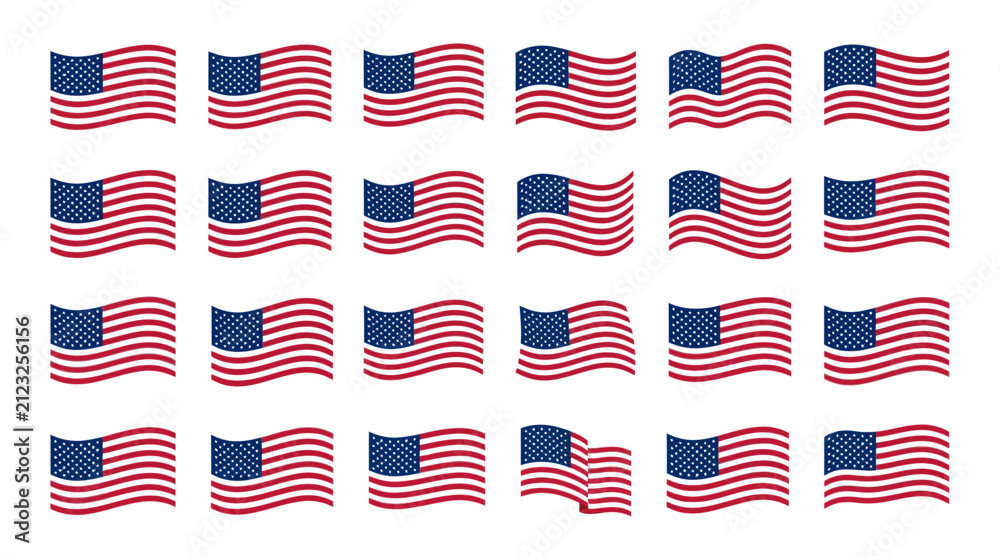 Fototapeta premium American Flag Waving Vector Icons Set