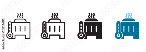 Canvastavla Heat treatment icon with high temperature furnace, metal workpiece, steam heat waves, and control thermometer representing smart factory metallurgy, digital manufacturing thermal processing, and tech