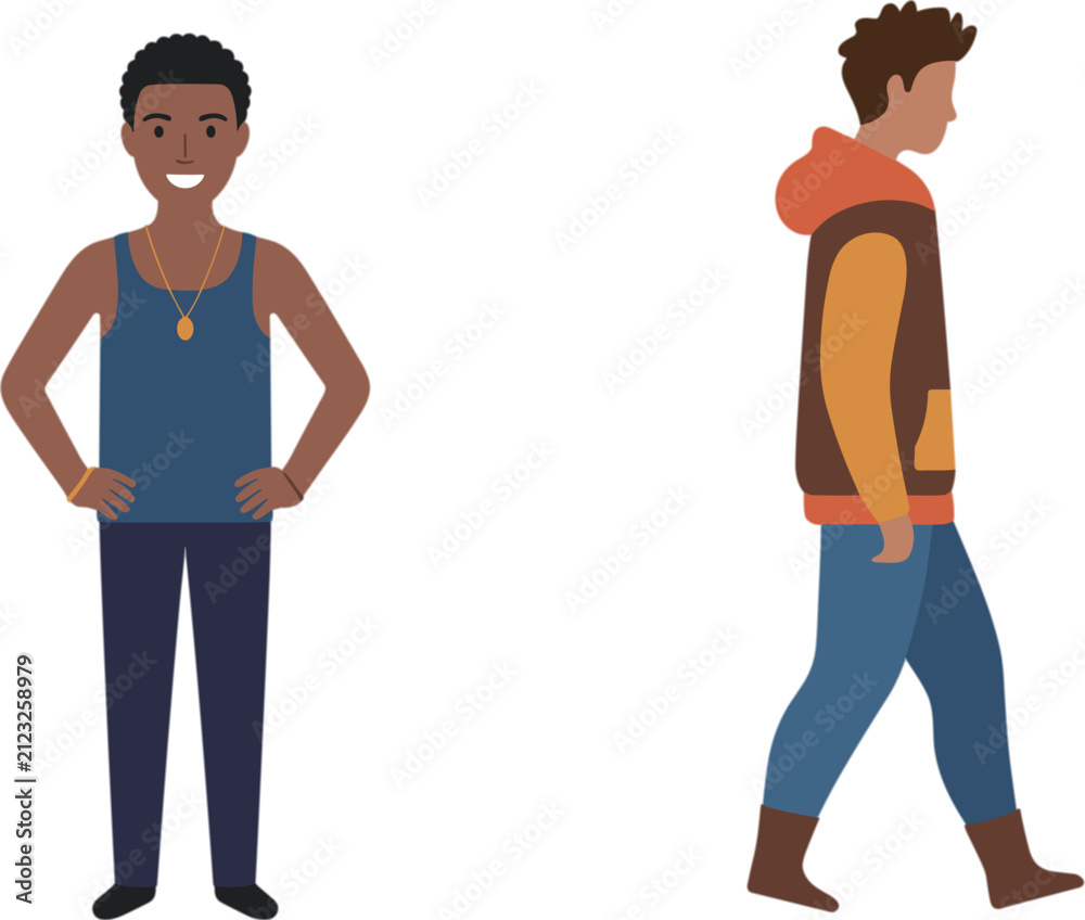 Fototapeta premium Diverse Young People Character Collection, Casual Male Student Vector Illustration for Lifestyle Fashion Education Design Projects Set