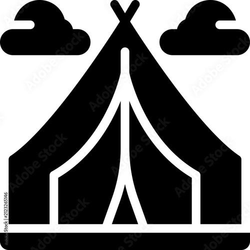 tent glyph icon. Strong and solid vector icon for websites, mobile interfaces, presentations, and visual branding. High quality and easy to edit.