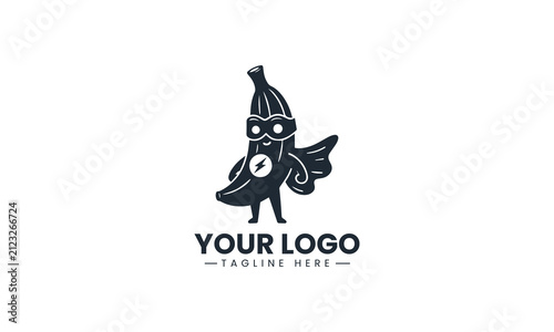 Superhero Banana Character Displays Playful Mascot Cartoon Vector Logo