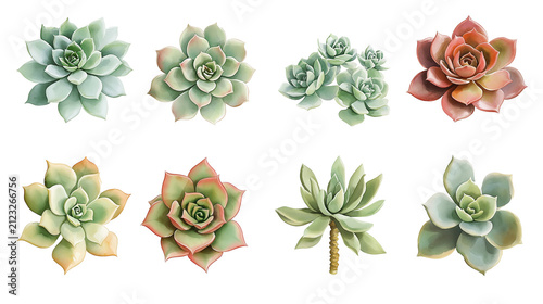Various watercolor succulents in png. clipart with no background, desert plants