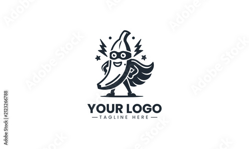 Superhero Banana Character Displays Playful Mascot Cartoon Vector Logo