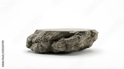 Flat grey natural rock platform isolated on white.