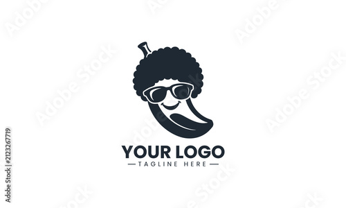 Smiling Banana Character Wears Afro Hairstyle Stylish Vector Logo