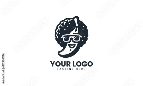 Smiling Banana Character Wears Afro Hairstyle Stylish Vector Logo