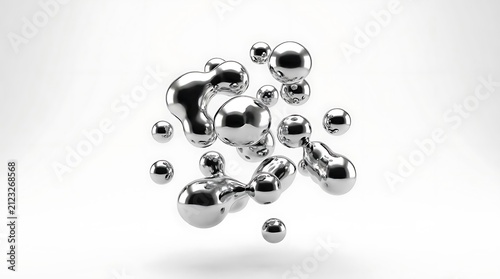 Floating droplets of liquid silver metallic mercury material.