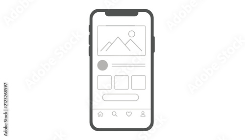 Mobile application interface wireframe design shown on a smartphone screen representing digital user experience planning phase.
