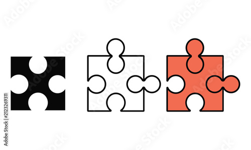 Canvas Print Three distinct puzzle pieces showing different styles including solid black and