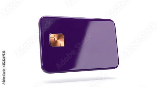 Floating purple credit card with gold electronic chip.