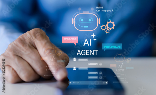 Ai agent system, future of AI automation in enterprise, people with artificial intelligence innovation, data analytics and development, smart technology, digital transformation and business automation