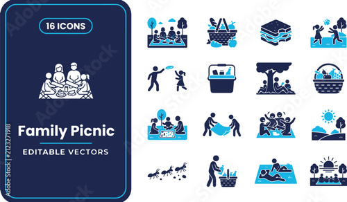 Family Picnic Icons A Collection of Editable Vector Graphics for Outdoor Gatherings and Leisure Activities