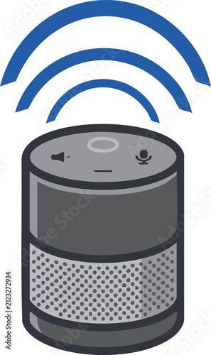 Smart Speaker Voice Assistant with Sound Waves Illustration