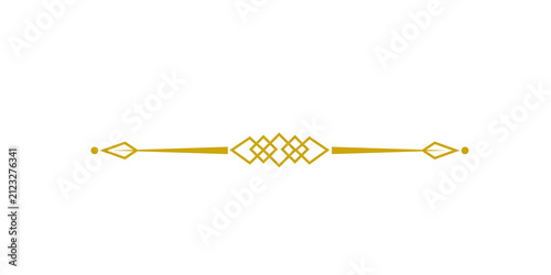 Elegant gold decorative divider with geometric patterns and arrowlike ends isolated on transparent background