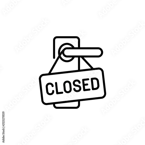 Closed sign hanging on a door handle vector icon outline for business and shop notice design