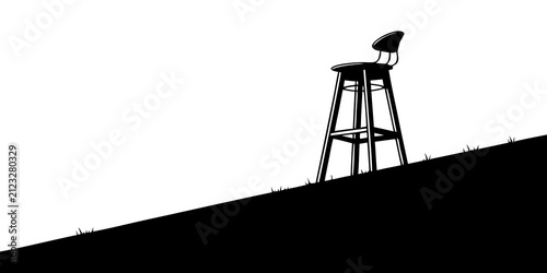 Black bar stool silhouette isolated on white background, minimalist